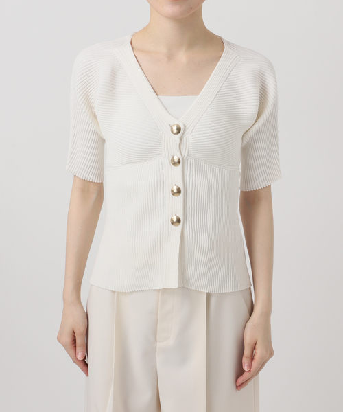 Noble（ノーブル）の「ゴールドボタンVネックリブニット（カーディガン/ボレロ・レディース・ネイビー/ホワイト・FREE）」の13枚目の写真