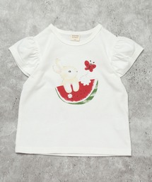 la poche biscuit（ラポシェビスキュイ）の「【お揃い可◎】ウサギ×スイカプリント パフスリーブTシャツ（Tシャツ/カットソー）」