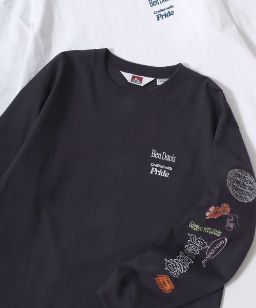 BEN DAVIS（ベンデイビス）の「BEN DAVIS/ベンデイビス SLEEVE EMB WIDE LS TEE/オーバーサイズ ストリート 袖プリント ロゴ ワンポイント刺繍 ロングスリーブTシャツ/ロンT/レディース メンズ（Tシャツ/カットソー・メンズ・チャコール/ホワイト・M/L/XL）」の2枚目の写真
