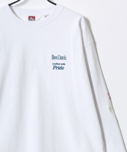 BEN DAVIS（ベンデイビス）の「BEN DAVIS/ベンデイビス SLEEVE EMB WIDE LS TEE/オーバーサイズ ストリート 袖プリント ロゴ ワンポイント刺繍 ロングスリーブTシャツ/ロンT/レディース メンズ（Tシャツ/カットソー・メンズ・チャコール/ホワイト・M/L/XL）」の3枚目の写真