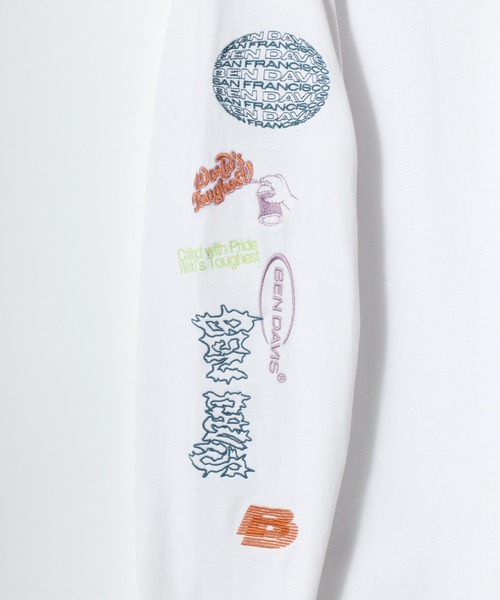 BEN DAVIS（ベンデイビス）の「BEN DAVIS/ベンデイビス SLEEVE EMB WIDE LS TEE/オーバーサイズ ストリート 袖プリント ロゴ ワンポイント刺繍 ロングスリーブTシャツ/ロンT/レディース メンズ（Tシャツ/カットソー・メンズ・チャコール/ホワイト・M/L/XL）」の13枚目の写真