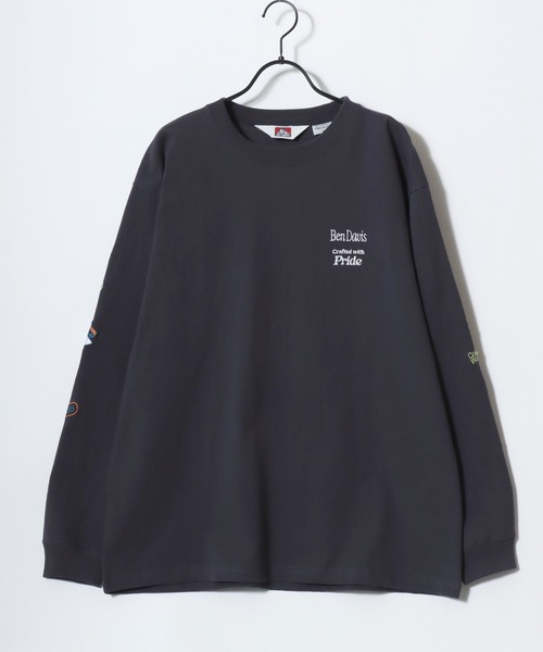 BEN DAVIS（ベンデイビス）の「BEN DAVIS/ベンデイビス SLEEVE EMB WIDE LS TEE/オーバーサイズ ストリート 袖プリント ロゴ ワンポイント刺繍 ロングスリーブTシャツ/ロンT/レディース メンズ（Tシャツ/カットソー・メンズ・チャコール/ホワイト・M/L/XL）」の9枚目の写真