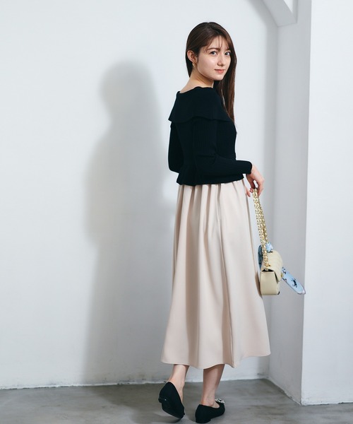 12Twelve Agenda(トゥエルブ アジェンダ)の「オフショル風ニットドッキングワンピース(ワンピース・レディース・ベージュ/ブラック・M)」の7枚目の写真