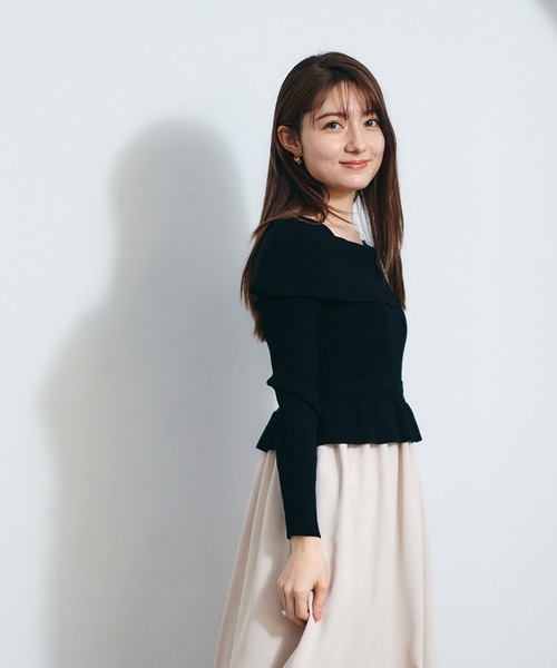 12Twelve Agenda(トゥエルブ アジェンダ)の「オフショル風ニットドッキングワンピース(ワンピース・レディース・ベージュ/ブラック・M)」の10枚目の写真