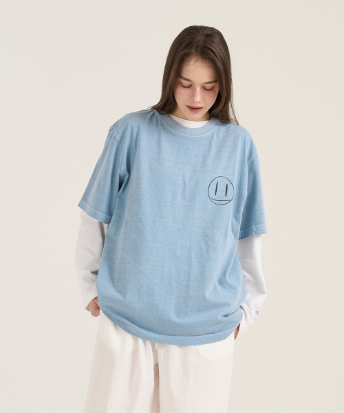 LEVHEARTED(レブハティッド)の「ジオコソスマイルショートシャツ - スカイブルー(Tシャツ/カットソー・レディース・スカイブルー・FREE)」の5枚目の写真