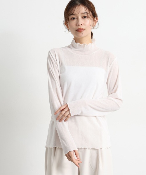 studio CLIP（スタディオクリップ）の「ソフトチュールハイネックプルオーバー[プラスサイズあり]（Tシャツ/カットソー・レディース・グレー/オフホワイト/ライトブルー・ﾌﾘｰ(L)/MEDIUM/LARGE）」の2枚目の写真