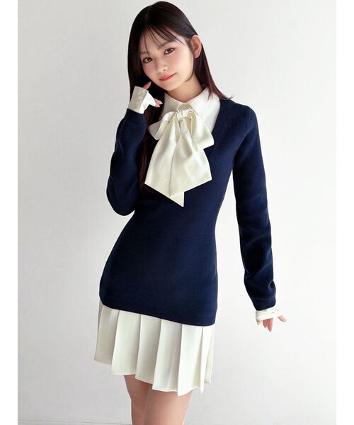 RESEXXY(リゼクシー)の「シャツドッキングニットワンピース(ワンピース・レディース・ブラック/ベージュ/ネイビー・FREE)」の13枚目の写真