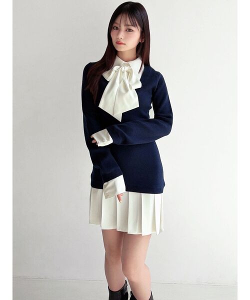 RESEXXY(リゼクシー)の「シャツドッキングニットワンピース(ワンピース・レディース・ブラック/ベージュ/ネイビー・FREE)」の14枚目の写真