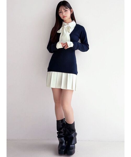 RESEXXY(リゼクシー)の「シャツドッキングニットワンピース(ワンピース・レディース・ブラック/ベージュ/ネイビー・FREE)」の15枚目の写真