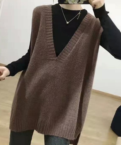 SallyLunn(サリーラン)の「深Vネックルーズニットベスト(ベスト・レディース・グレー/ブラウン/ブラック・MEDIUM/LARGE)」の8枚目の写真