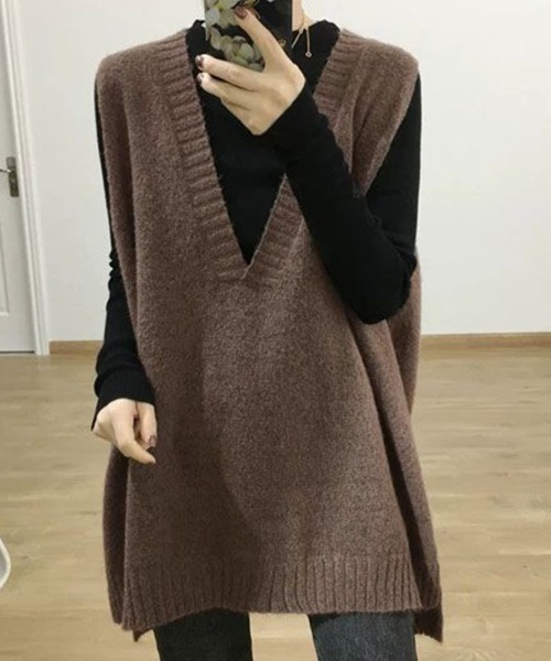 SallyLunn(サリーラン)の「深Vネックルーズニットベスト(ベスト・レディース・グレー/ブラウン/ブラック・MEDIUM/LARGE)」の10枚目の写真