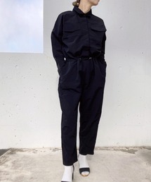 ISOOK | ナイロンライクジャンプスーツ(comochi select) / オールインワン つなぎ ウエストゴム ドロスト ドローコード ハイウエスト フルレングス 長袖 パンツ 春服 ブラック ベージュ(つなぎ/オールインワン)