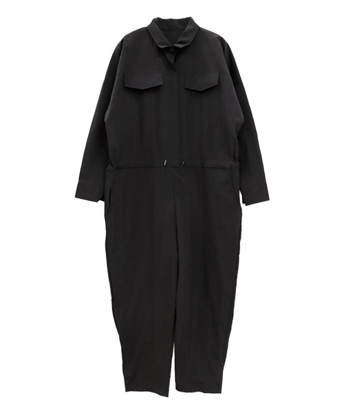 ISOOK（アイスー）の「ナイロンライクジャンプスーツ(comochi select) / オールインワン つなぎ ウエストゴム ドロスト ドローコード ハイウエスト フルレングス 長袖 パンツ 春服 ブラック ベージュ（つなぎ/オールインワン・レディース・ブラック/ベージュ・FREE）」の15枚目の写真