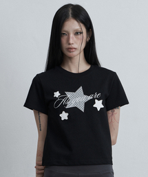 スターパッチルーズクロップTシャツブラック