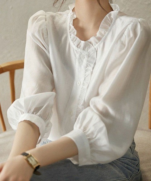 SallyLunn(サリーラン)の「サークルフリルブラウス(シャツ/ブラウス・レディース・ホワイト/パープル・MEDIUM/LARGE)」の4枚目の写真