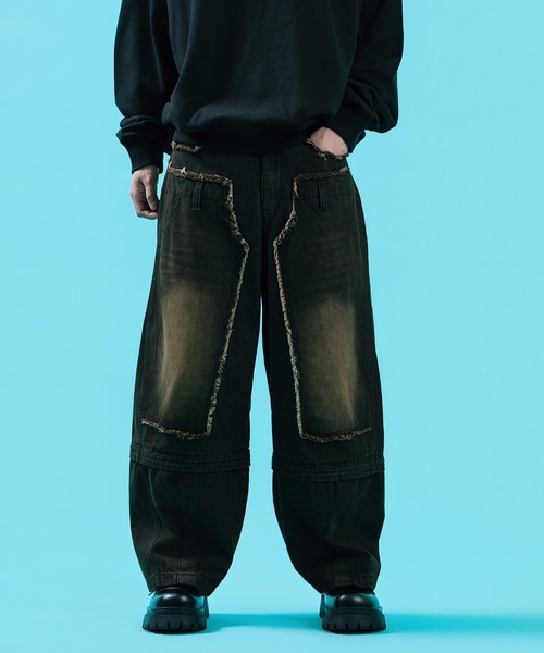 improves(インプローブス)の「2WAY コンバーチブル ワイド カーブパンツ(デニムパンツ・メンズ・ブラック/グリーン・LARGE/MEDIUM)」の11枚目の写真