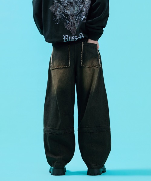 improves(インプローブス)の「2WAY コンバーチブル ワイド カーブパンツ(デニムパンツ・メンズ・ブラック/グリーン・LARGE/MEDIUM)」の13枚目の写真