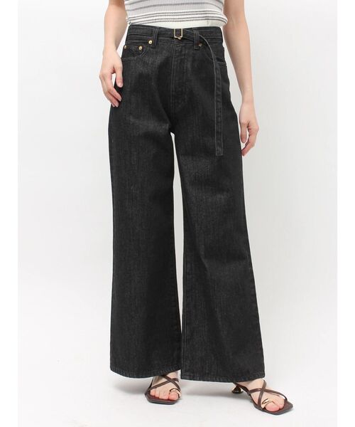 LAGUNAMOON(ラグナムーン)の「LMロゴセミワイドデニムパンツ セットアップ(デニムパンツ・レディース・ライトブルー/ブラック/インディゴブルー・SMALL/MEDIUM)」の1枚目の写真