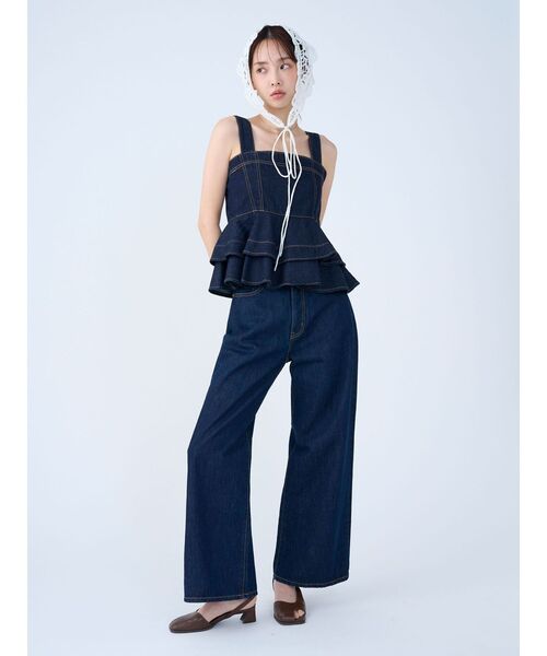 LAGUNAMOON(ラグナムーン)の「LMロゴセミワイドデニムパンツ セットアップ(デニムパンツ・レディース・ライトブルー/ブラック/インディゴブルー・SMALL/MEDIUM)」の5枚目の写真