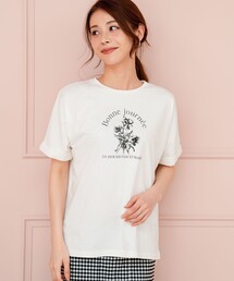 フラワープリント ロゴTシャツ
