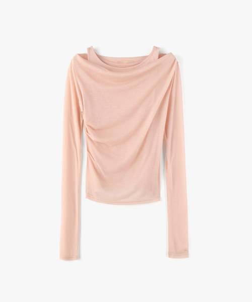 MONGDOL（モンドル）の「[SET] ワンショルダードレーピングレイヤードTシャツ ピーチピンク MDTS088PEACHPINK（Tシャツ/カットソー・レディース・その他・F）」の6枚目の写真