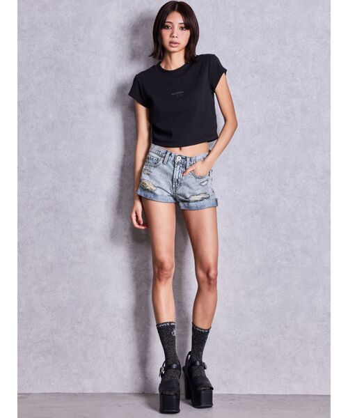 GYDA(ジェイダ)の「ジャストウエストGYDA chainダメージデニムショートパンツ(デニムパンツ・レディース・ブルー/ライトブルー・MEDIUM/SMALL/X-SMALL)」の13枚目の写真