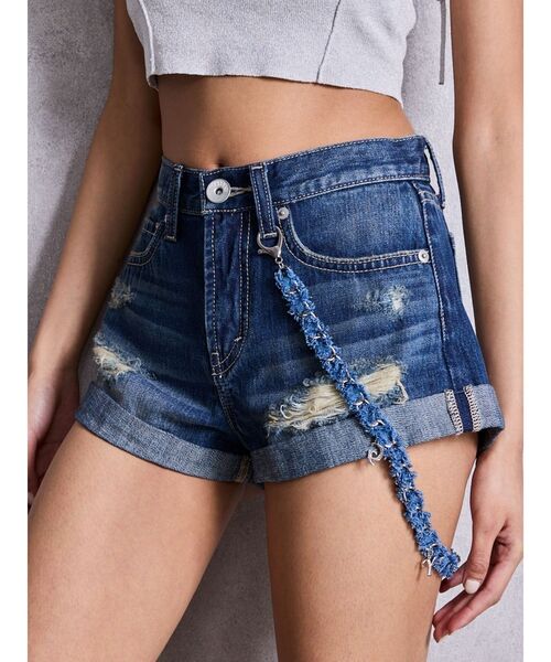 GYDA(ジェイダ)の「ジャストウエストGYDA chainダメージデニムショートパンツ(デニムパンツ・レディース・ブルー/ライトブルー・MEDIUM/SMALL/X-SMALL)」の18枚目の写真