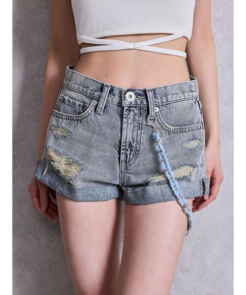 GYDA(ジェイダ)の「ジャストウエストGYDA chainダメージデニムショートパンツ(デニムパンツ・レディース・ブルー/ライトブルー・MEDIUM/SMALL/X-SMALL)」の20枚目の写真