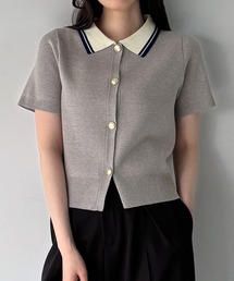 junoah（ジュノア）の「襟付き半袖金釦ニットカーディガン（カーディガン/ボレロ）」