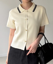 junoah（ジュノア）の「襟付き半袖金釦ニットカーディガン（カーディガン/ボレロ）」