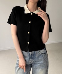 junoah（ジュノア）の「襟付き半袖金釦ニットカーディガン（カーディガン/ボレロ）」