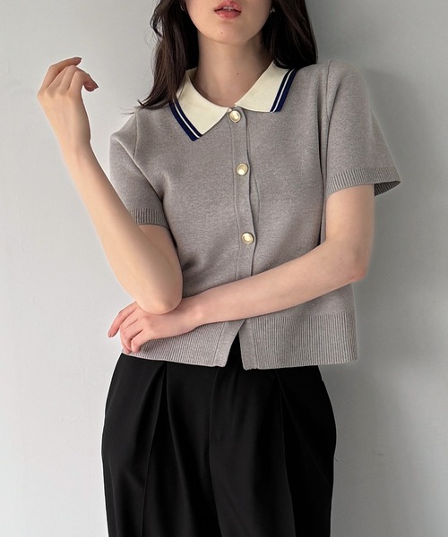 junoah（ジュノア）の「襟付き半袖金釦ニットカーディガン（カーディガン/ボレロ・レディース・アイボリー/ブラック/グレー・LARGE/MEDIUM）」の7枚目の写真
