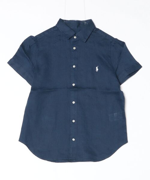 POLO RALPH LAUREN(ポロ ラルフ ローレン)の「リネン ショートスリーブ シャツ(シャツ/ブラウス・レディース・ネイビー系1・S/XS/XXS/L/M)」の2枚目の写真