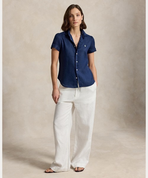 POLO RALPH LAUREN(ポロ ラルフ ローレン)の「リネン ショートスリーブ シャツ(シャツ/ブラウス・レディース・ネイビー系1・S/XS/XXS/L/M)」の5枚目の写真