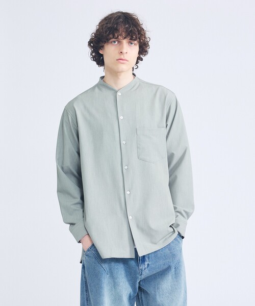 ABAHOUSE(アバハウス)の「デニムライク シャンブレー カラーレスシャツ / バンドカラーシャツ / 変形襟(シャツ/ブラウス・メンズ・ブラック/インディゴブルー/ホワイト/グリーン系その他/ブラウン系その他/ブラック系その他・46/48/44)」の5枚目の写真