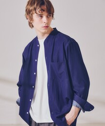 ABAHOUSE（アバハウス）の「デニムライク シャンブレー カラーレスシャツ   バンドカラーシャツ   変形襟（シャツ/ブラウス）」