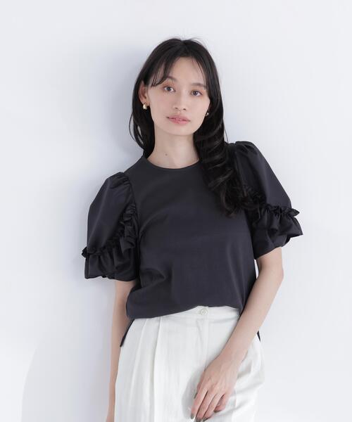 NATURAL BEAUTY BASIC(ナチュラルビューティーベーシック)の「フリルスリーブドッキングカットソー(Tシャツ/カットソー・レディース・ブラック/ブルー/オフホワイト・フリ-)」の9枚目の写真