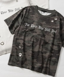 【13】アイレットホールデザインスプレー加工ショート丈Tシャツ/Y2K