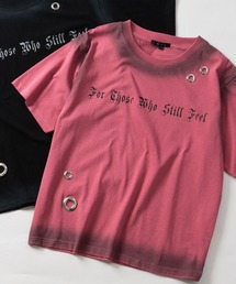 【13】アイレットホールデザインスプレー加工ショート丈Tシャツ/Y2K
