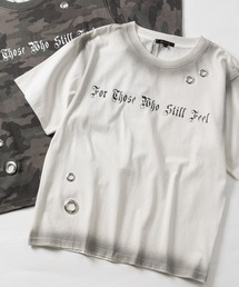 【13】アイレットホールデザインスプレー加工ショート丈Tシャツ/Y2K