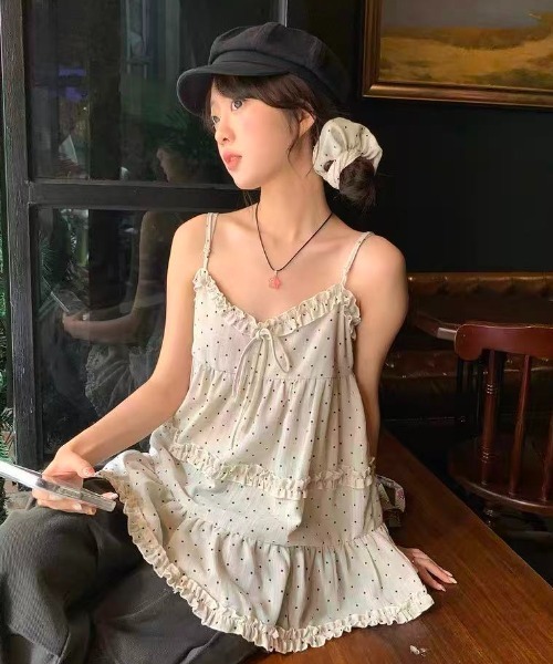 Achic(アシック)の「ギャザーフリルティアードキャミチュニック ヘアゴム付きでお得(キャミソール・レディース・ダークグレー/ピンク/アイボリー・M)」の20枚目の写真