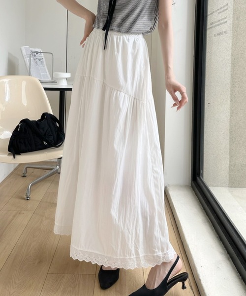 Ada.(エイダ)の「裾レーストリミング 切替 ギャザー ロング スカート(スカート・レディース・ブルー/ブラック/ホワイト・FREE)」の6枚目の写真