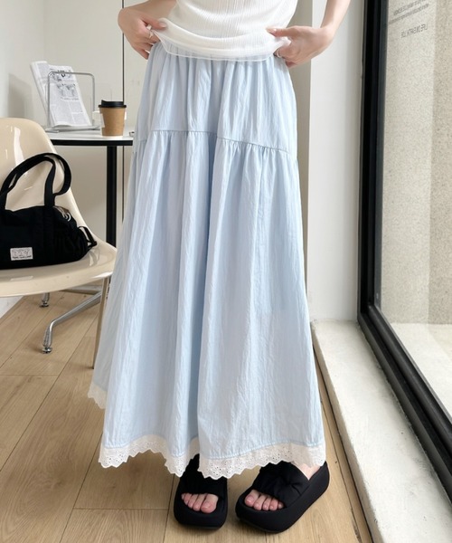Ada.(エイダ)の「裾レーストリミング 切替 ギャザー ロング スカート(スカート・レディース・ブルー/ブラック/ホワイト・FREE)」の16枚目の写真