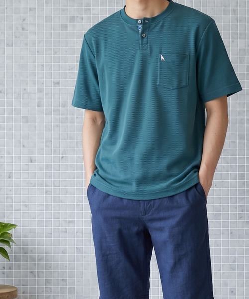 TETE（テット）の「【TETE SELECTION】ハニカムヘンリーネックTシャツ/半袖 ワンポイント刺繍 カジュアル ポケット（Tシャツ/カットソー・メンズ・ネイビー/グリーン/グレー・X-LARGE/LARGE/MEDIUM）」の11枚目の写真