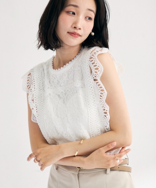 MISCH MASCH(ミッシュマッシュ)の「2026春夏新作 総レースフレンチ袖ブラウス(シャツ/ブラウス・レディース・グリーン/ホワイト/ブラック/グレー・フリ-)」の2枚目の写真