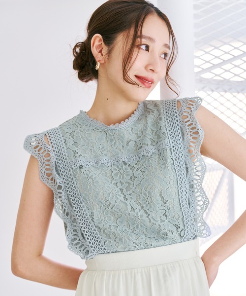 MISCH MASCH(ミッシュマッシュ)の「2026春夏新作 総レースフレンチ袖ブラウス(シャツ/ブラウス・レディース・グリーン/ホワイト/ブラック/グレー・フリ-)」の4枚目の写真
