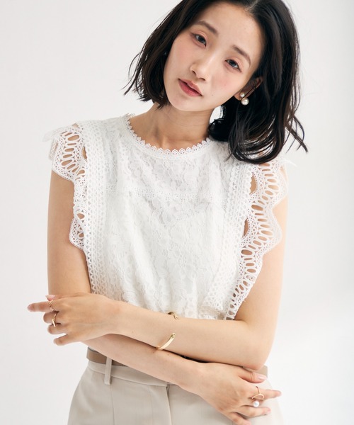 MISCH MASCH(ミッシュマッシュ)の「2026春夏新作 総レースフレンチ袖ブラウス(シャツ/ブラウス・レディース・グリーン/ホワイト/ブラック/グレー・フリ-)」の22枚目の写真