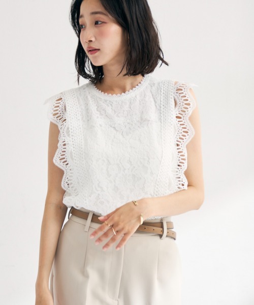 MISCH MASCH(ミッシュマッシュ)の「2026春夏新作 総レースフレンチ袖ブラウス(シャツ/ブラウス・レディース・グリーン/ホワイト/ブラック/グレー・フリ-)」の13枚目の写真
