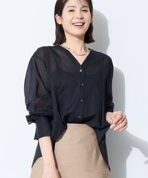 INDIVI | 【洗える／軽やか】無地＆ストライプ柄 切替タックブラウス(シャツ/ブラウス)