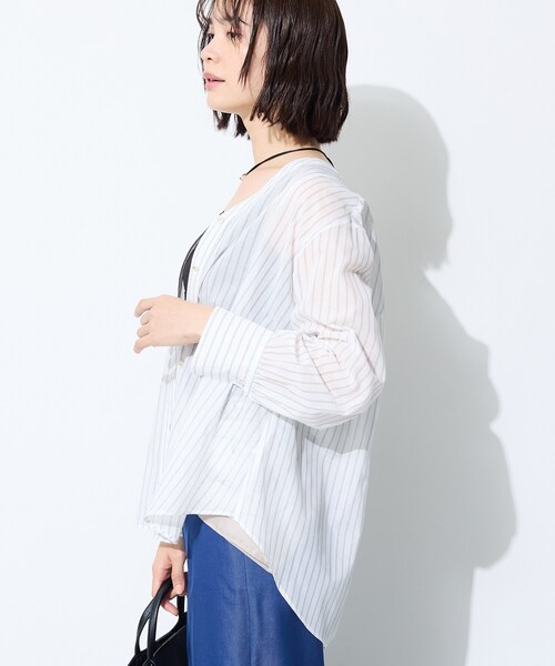INDIVI(インディヴィ)の「【洗える/軽やか】無地&ストライプ柄 切替タックブラウス(シャツ/ブラウス・レディース・ブラック/パープル系1/ホワイト系3・38/34/13/15 /05)」の13枚目の写真